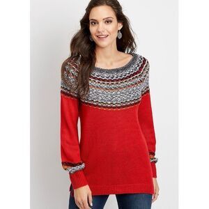 Maurices Red Fair Isle Tunic Sweater